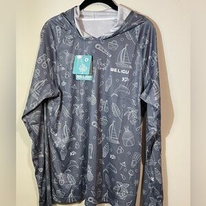 Weligu Swim Shirt men’s small Sun Hooded long sleeve shirt breathable 98%‎ NWT